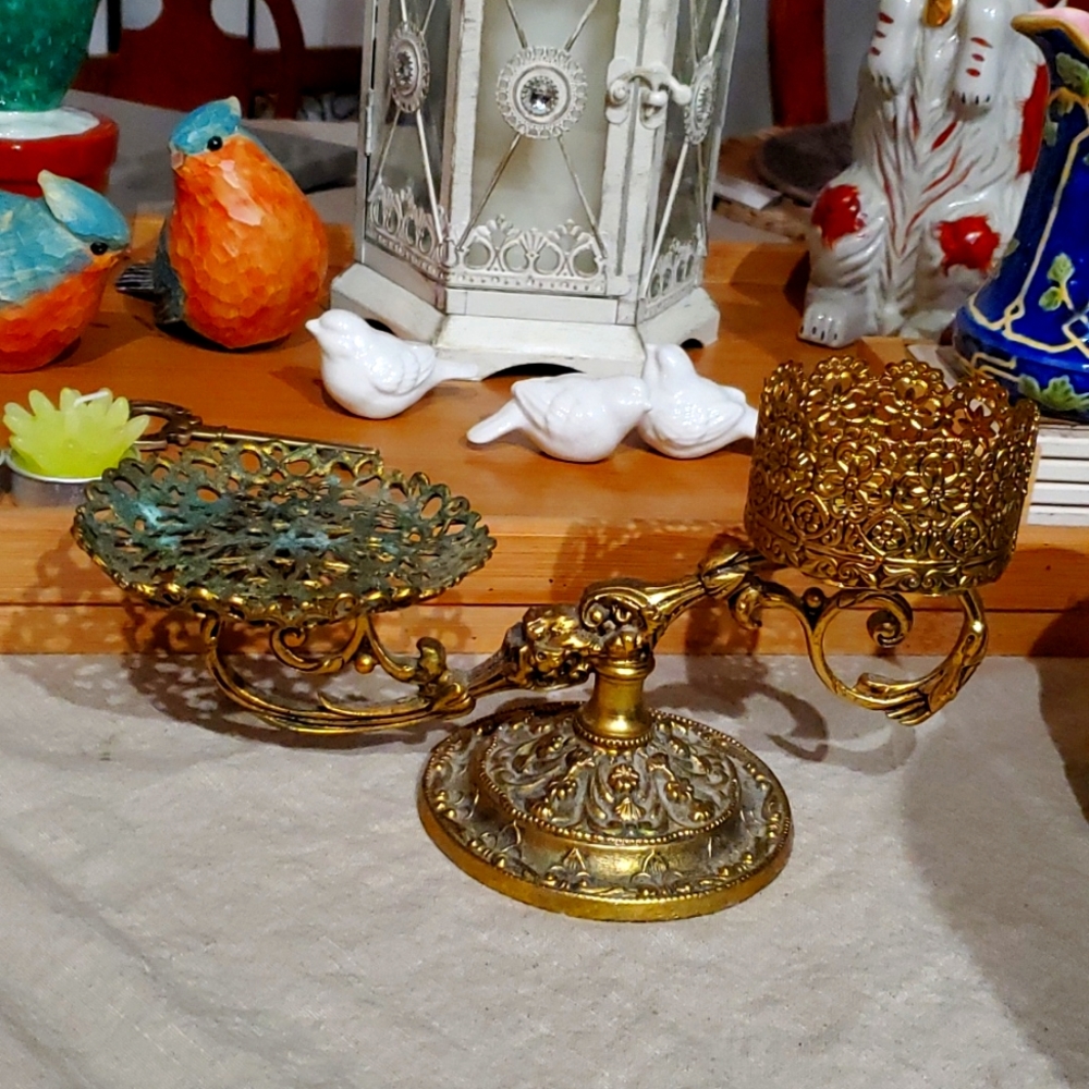 Antique gold candle holder